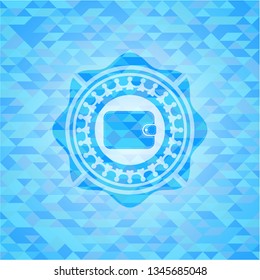 wallet icon inside light blue emblem with mosaic ecological style background