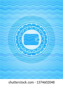 wallet icon inside light blue water style badge.