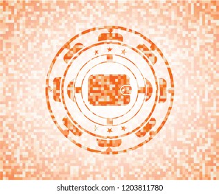 wallet icon inside orange mosaic emblem with background