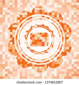 wallet icon inside orange mosaic emblem