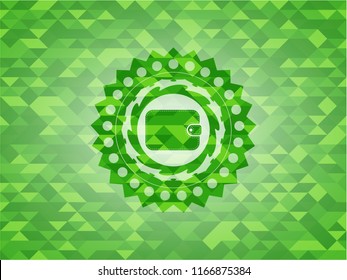 wallet icon inside realistic green mosaic emblem
