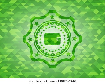 wallet icon inside realistic green mosaic emblem