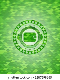 wallet icon inside realistic green mosaic emblem