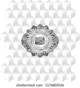 wallet icon inside realistic grey emblem with geometric cube white background