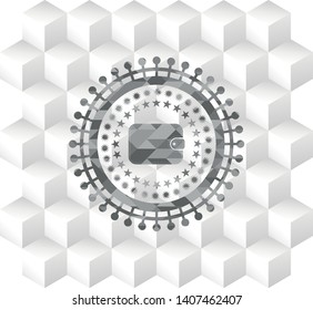 wallet icon inside realistic grey emblem with cube white background