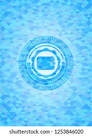 wallet icon inside realistic sky blue mosaic emblem