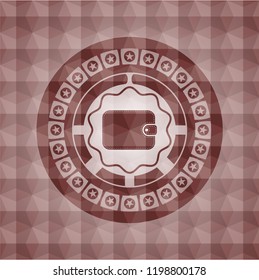wallet icon inside red emblem with geometric pattern background. Seamless.