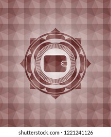 wallet icon inside red emblem with geometric background. Seamless.