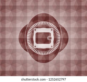 wallet icon inside red emblem or badge with geometric pattern background. Seamless.