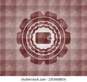 wallet icon inside red emblem or badge with abstract geometric pattern background. Seamless.