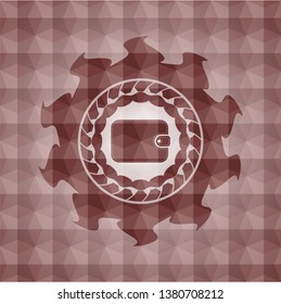wallet icon inside red emblem with geometric background. Seamless.