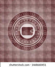wallet icon inside red emblem with geometric pattern. Seamless.