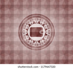 wallet icon inside red geometric pattern emblem. Seamless.