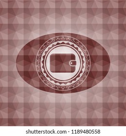 wallet icon inside red seamless geometric pattern emblem. Seamless.