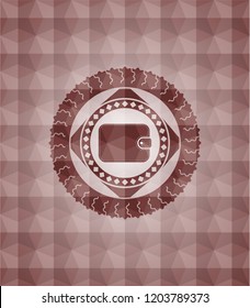 wallet icon inside red seamless emblem with geometric pattern background.