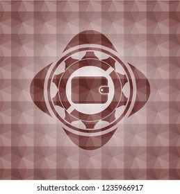 wallet icon inside red seamless geometric pattern emblem. Seamless.