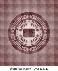 wallet icon inside red seamless geometric pattern emblem. Seamless.