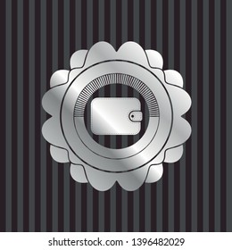 wallet icon inside silvery emblem or badge