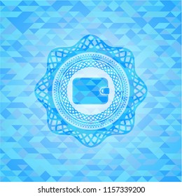wallet icon inside sky blue emblem with triangle mosaic background