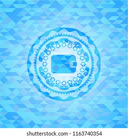 wallet icon inside sky blue mosaic emblem