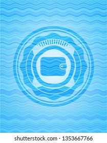 wallet icon inside sky blue water badge background.
