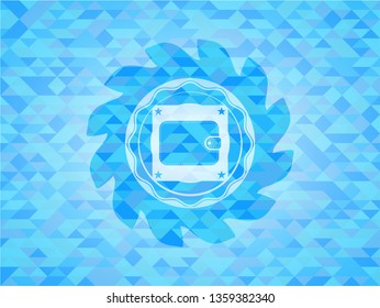 wallet icon inside sky blue mosaic emblem