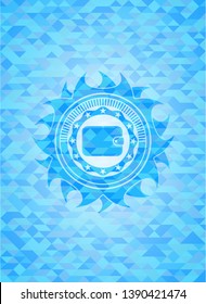 wallet icon inside sky blue mosaic emblem