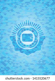 wallet icon inside sky blue mosaic emblem