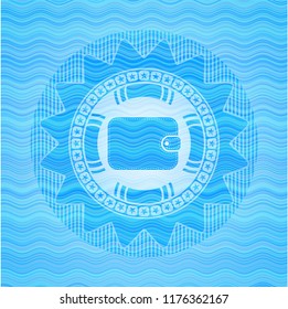 wallet icon inside water wave representation emblem.
