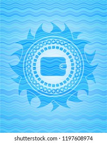 wallet icon inside water wave representation style emblem.