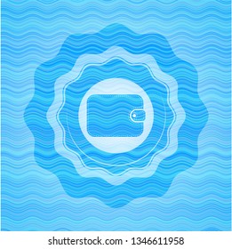 wallet icon inside water wave emblem.