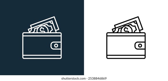 ícone de carteira isolado em cores brancas e pretas. wallet outline ícone de vetor linear da coleção de mercado de ações para aplicativos móveis, web e ui.