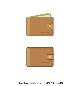 Wallet Icon Isolated On White Background, Outline Flat Wallet With Money And Empty Wallet Vector