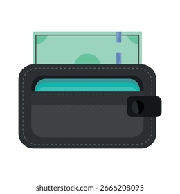 Icono de billetera. Cartera de cuero y dólares.