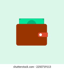 Wallet icon. Leather wallet and dollars. Isolated on white background. Vector illustration.