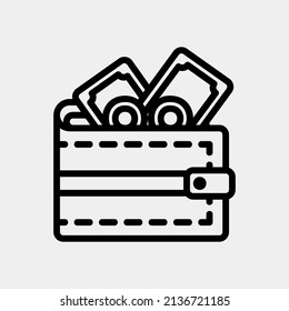 Wallet icon in line style about currency, use for website mobile app presentation