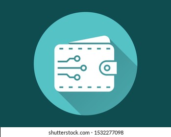 Wallet icon with long shadow. Simple illustration isolated for graphic and web design.