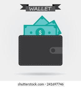 Wallet icon and money in it