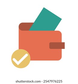 wallet icon, money inside wallet with checklist isolated on transparent background. Minimalist vector illustration.