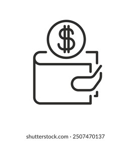 wallet icon, money in purse, financial transactions, simple vector illustration