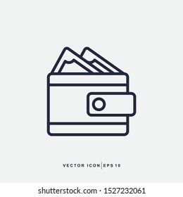 Wallet Icon - Money Wallet Icon Vector Design Outline Style Symbol Isolated On Light Background