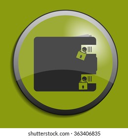 Wallet icon on circle button. Vector illustration