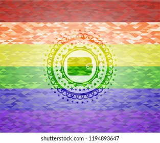 wallet icon on mosaic background with the colors of the LGBT flag