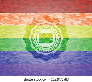 wallet icon on mosaic background with the colors of the LGBT flag