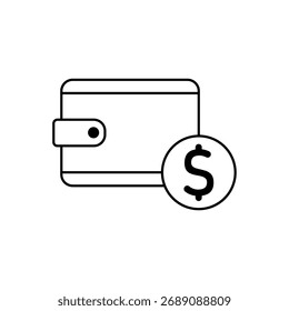 Wallet icon outline editable stroke line drawing eps.