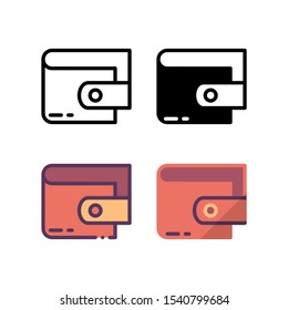 Wallet icon. With outline, glyph, filled outline and flat style.