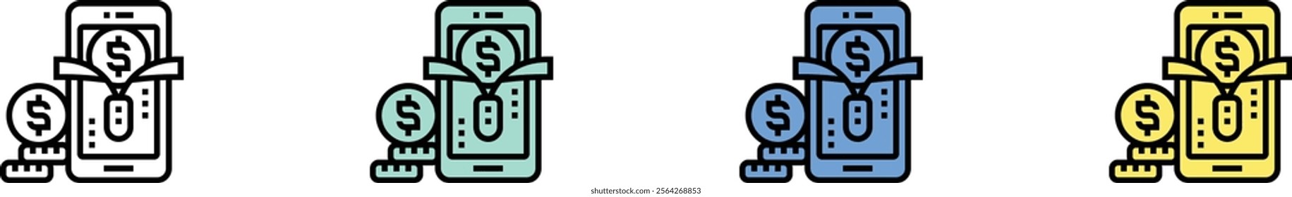wallet icon. Outline, Green, Blue and Yellow Style Design Isolated On White Background