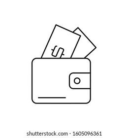 Wallet icon. Outline thin line flat illustration. Isolated on white background. 