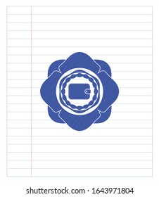 dibujo de lápiz de icono de billetera. Tinta azul. Ilustración vectorial. Detallado.