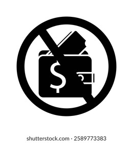 Wallet Icon. Wallet With Prohibited Symbol. Not Accepting Cash. Business and Finance Illustration.